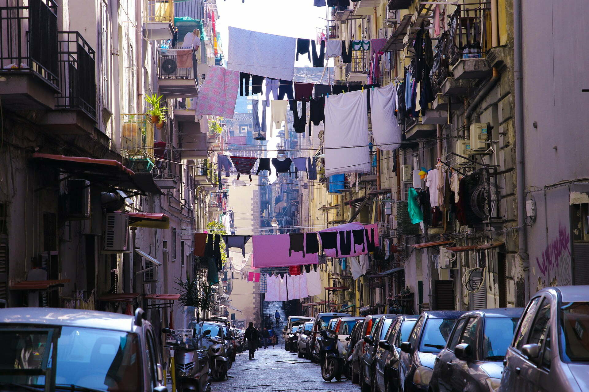 Naples, Italy. Street with clothes