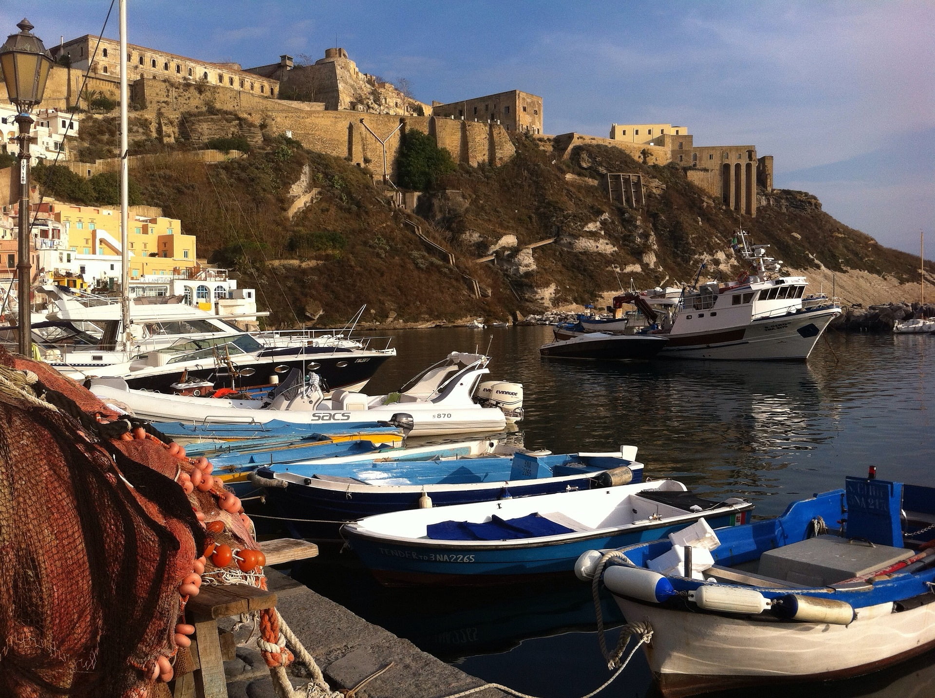 Procida port view with boats